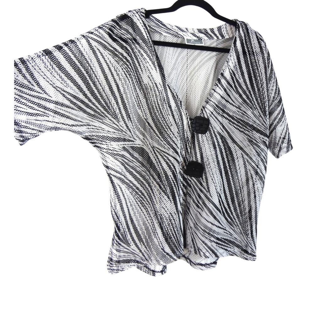 Vintage Y2K JM Collection Petite Black White Zebra Swim Top Cover Up Perforated
